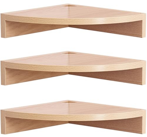 Conamily Lot de 3 étagères d'angle suspendues en bois rustique avec trou pour fil de fer - Style maison de campagne vintage - Pour chambre à coucher, salon, chêne naturel
