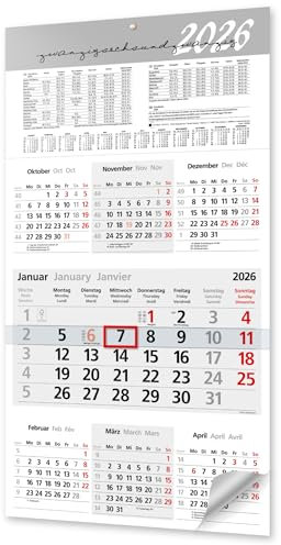 Kalender 2026 Wandkalender mit Schieber 7 Monate – großer Monatskalender 2026 mit Feiertagen & Schulferien, Jahresübersicht, 56x30 cm – für Büro oder Zuhause modernes Design für jede Wand