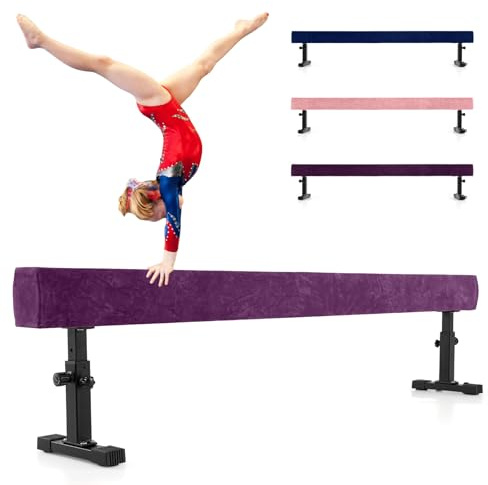 COSTWAY Trave Ginnastica Artistica per Casa Regolabile 226 cm, Trave di Equilibrio con Ruote e 3 Altezze Regolabili e Gambe Robuste per Principianti e Professionisti (Viola)