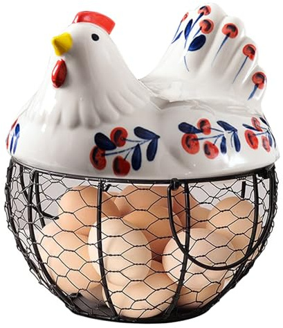 NASSMOSSE Portauova in Ceramica, portauova di Gallina in Filo Cavo con Coperchio a Forma di Pollo, controso