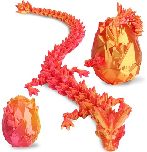 JONRRYIN Dragon Articulé 3D, Imprimé en 3D, Jouet Lumineux, Jouet de Articulé Ailé pour Cadeaux Adultes Enfants Noël Décoration de Bureau (Décoration Rouge)