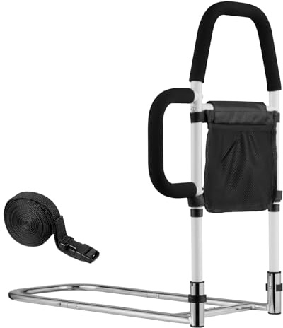 VEVOR Bed Rail for Elderly, Bedside Assist Rails with Side Handle and PU Handrail, Adjustable Height Carbon Steel Pipe Bedside Cane, Bed Bars for Seniors & Patients, Fits King, Queen, Full, Twin