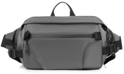 LVJMJ Bröstväska för män, midjeväska med stor kapacitet passar 25 cm surfplatta, vattentålig Techwear Crossbody axelväska med nyckelhållare, justerbar axelrem för resependling sport, Grått, Klassisk