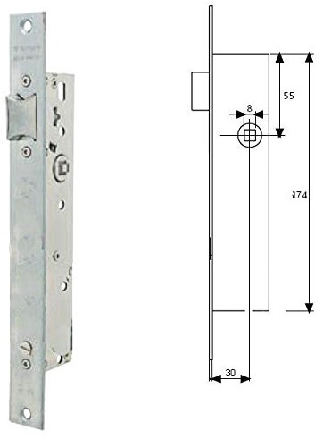 Tesa Assa Abloy 4240203AI Cerradura Monopunto De Palanca Basculante Para Perfiles Metálicos Inoxidable Entrada 20 mm 2240