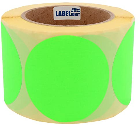 Markierungspunkte neongrün - Ø 75 mm - 500 bunte Klebepunkte auf 1 Rolle(n), 40 mm Kern, Papier, Inventuretiketten selbstklebend