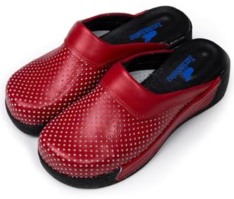 Terlik Sabo Suela de Cuña ST024 Zuecos de Cuero para Mujer Pantuflas Zapatos Sabot, Mujer, Negro Rojo, EU 37
