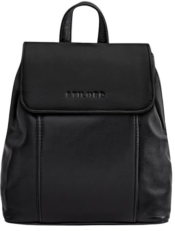 STILORD 'Fiona' Daypack Rucksack Damen Leder Klein für City Shopping Freizeit iPad 9.7 Zoll Vintage Rucksackhandtasche aus Echtem Leder, Farbe:schwarz