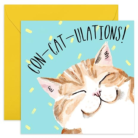 Central 23 - Carte de félicitations pour elle – « Con-Cat-Ulations » – Carte « Well Done » – Célébration – Chats – Livré avec autocollants