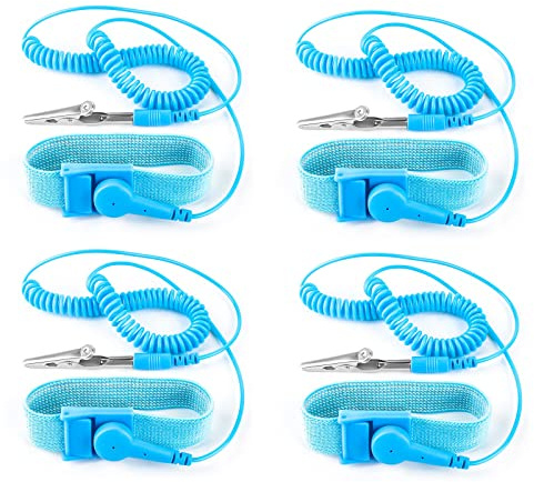 Rmeet Antistatiskt armband, 4 st antistatisk handledsrem jordningsarmband ESD-armband jordningsband med jordkabel och krokodilklämma förhindrar uppbyggnad av statisk elektricitet