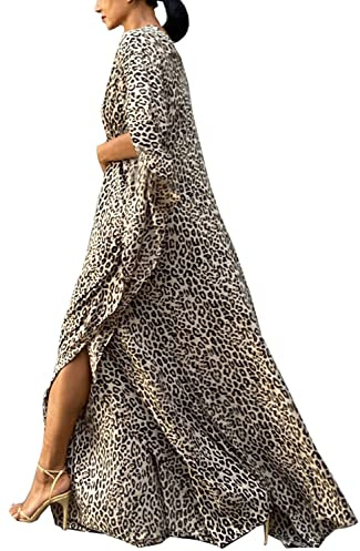 YouKD Abito da donna estivo lungo stile kaftán, stile bohémien, kaftán maxi, per la spiaggia, con copertura, in stile kimono, taglia unica, Taglia unica