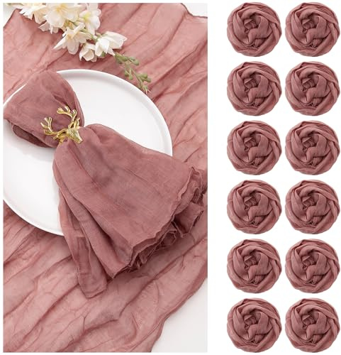 Lot de 12 serviettes de table en gaze multi-usages avec plis pour fête des mères, dîner, fête de mariage, 50,8 x 50,8 cm, rose poudré