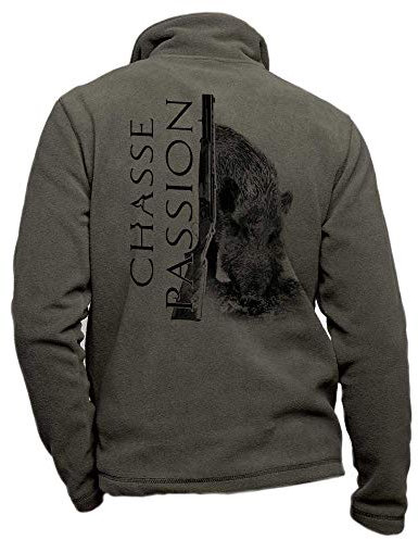 Personalisierte Khaki-Fleece-Jagdjacke mit einem Wildschwein, Jagdleidenschaft - Jagdjackengröße 4XL