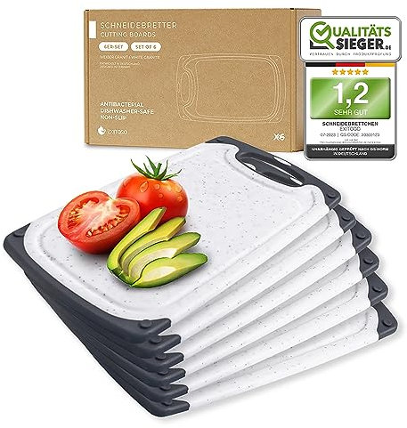 Exitoso Frühstücksbrettchen 6er Set mit Saftrille - Schneidebrett Spülmaschinenfest - Marmoroptik hell Schneidebrett Kunststoff rutschfest BPA frei - Frühstücksbrettchen Kunststoff Brettchen Set Brett