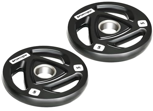SPORTNOW 2x5kg Olympic Weight Plates, Tri-Grip Rubber-Coated Barbell Weights, with 2 Holes, for Home, Gym, Lifting, Strength Training