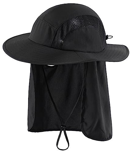 Magracy Sombrero de safari para hombre con protección solar UPF 50+, sombrero de verano con solapa para el cuello, Negro