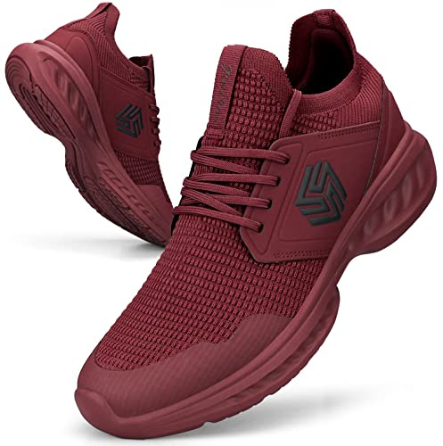Giniros sneakers herr löparskor sportskor sneakers löpning tennis skor fritid gator löparskor mode lätta andas promenadskor utomhus fitness jogging slip-skor, röd, 46 EU