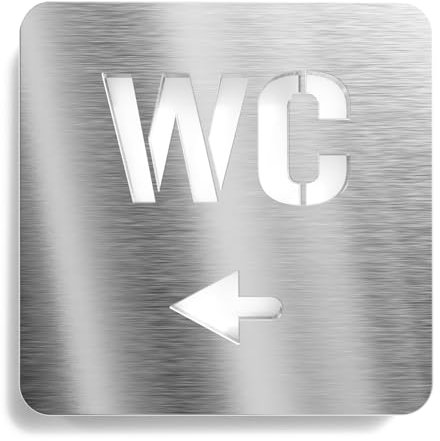 Urhome Toiletten WC Pfeil links Schild aus V2A Edelstahl - Laserschnitt Gravur Türschild - Hinweisschild für Wand Tür - Herrentoilette Damentoilette Infoschild für Innen und Außen