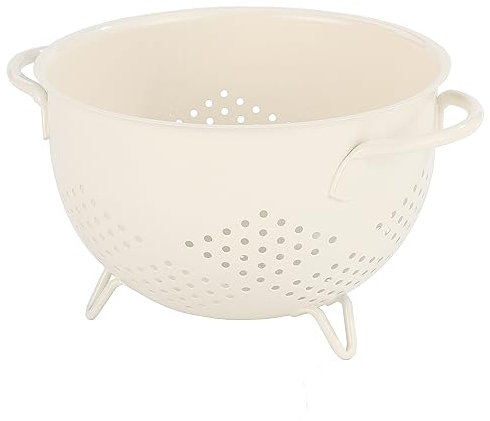 beifeier Scolapasta in Metallo con Manico, Grande Colino da 5 Litri, Cestello di Colapasta da Cucina con Base a Tre Gambe per Pasta, Frutta, Bacche e Verdure (Beige)