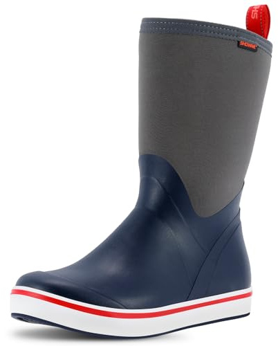 Showave Deck Boots for Men Rain Boots Mid Calf Insulated Rubber Boot for Men Waterproof Fishing Boot Outdoor Mud Booties for Sailing Gardening Working(Navy,Size 13)