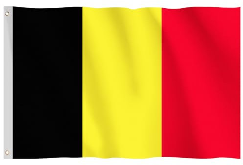 Hianjoo Drapeau Belgique 90x 150CM, Drapeau Belgique avec 2 œillets Métalliques Vivid Fade Proof Polyester Canvas Header Double Stitched with Grommets