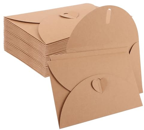 YAYODS 100 Stück Briefumschläge Kraftpapier c6 - Briefumschläge Ohne Fenster Klein - Vintage Umschläge Kraftpapier mit Herz Verschluss für Hochzeit Grußkarten, Weihnachten, Valentinstag
