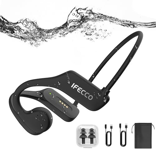 IFECCO Casque Conduction Osseuse Natation - IP68 Etanche Ecouteurs Natation Bluetooth 5.3,Casque sans Fil avec Lecteur MP3 32 Go et Micro Intégré pour Le Sport,La Natation,La Course à Pied