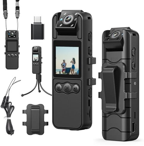 BOBLOV A26 Mini Body Camera with Rotate Lens, Tripod, 1080P Small Bodycams with Night Vision, 6 Hrs Video Recording, Personal Body Worn Camera for Service, Delivery Recording, Collect Evidence