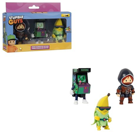 Bizak Stumble Guys Pack de 3 Figuras de acción 8 cm Set Banana Guy, Varios Personajes para coleccionar, Licencia Oficial del Videojuego de derribos, Adultos Fans y niños o niñas +8 años (64113003-3)