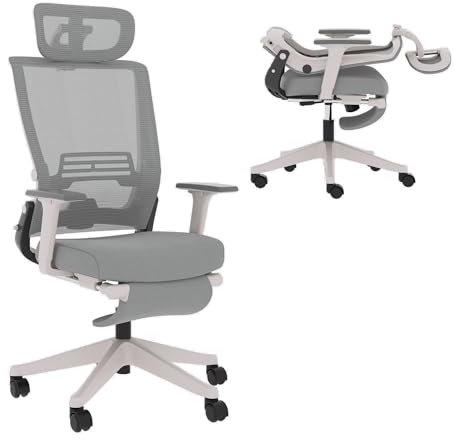 FLEXISPOT Ergonomischer Bürostuhl, Foldex, klappbarer Bürostuhl für Kleine Räume mit Lendenwirbelstütze, Höhenverstellbaren Armlehnen, 2D Kopfstütze, Schreibtischstühle mit Fußstütze für Homeoffice