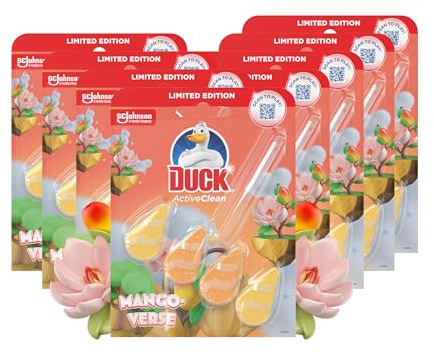 Duck Active Clean Toilet Rim Block, Foaming Toilet Bowl Cleaner, Long-lasting Fragrance, Mango Verse, Pack of 5 Duos (Total of 10 x 38.5g Rim Blocks)