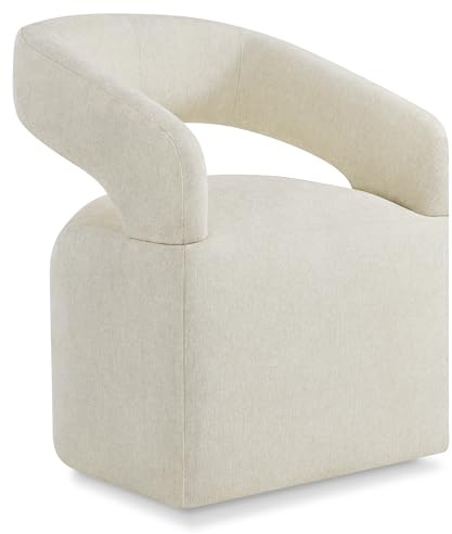 KISLOT Upholstered Dining Chairs with Casters, Modern Barrel Side Armchair with Rollers for Dining Room, Bedroom, Kitchen, Reading Room, Cream Beige, Set of 1