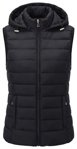 Gilet Donna in Piumino Smanicato Trapuntato - Cappuccio Rimovibile, Zip Frontale e Tasche Funzionali - Giubbotto Imbottito Leggero per Mezze Stagioni (IT, Testo, S, Regular, Regular, NERO-2)