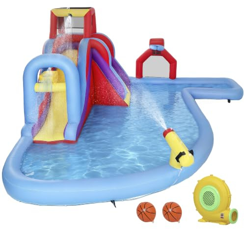 AIYAPLAY Castillo Hinchable Acuático 6 en 1 con Soplador 550W 470x445x205cm