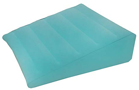 ObboMed HR-7510 Coussin Gonflable en Cale Portable avec Surface en Velour pour le Sommeil, le Voyage - Renfoncement Horizontal pour Prevenir les Glissades; Bleu Tiffany - 57 x 58 x 4-19 cm
