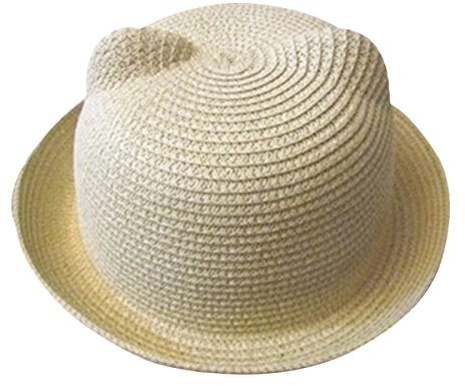 Butterme, cappello simpatico in stile gatto, con orecchio, da estate, spiaggia, sole, in paglia con orlo arrotolabile, bombetta, berretto per bimbi, bambini e bambine Beige