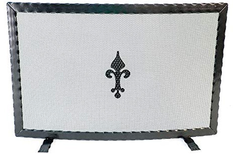 MARTELLATO- PARASCINTILLE CURVO IN FERRO BATTUTO PER CAMINO CM 80