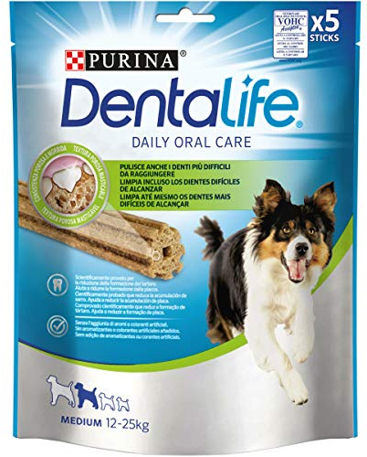 Purina Dentalife Daily Oral Care Medium, Snack Dental, premio para perros medianos , 6 bolsas de 5 sticks - 30 sticks