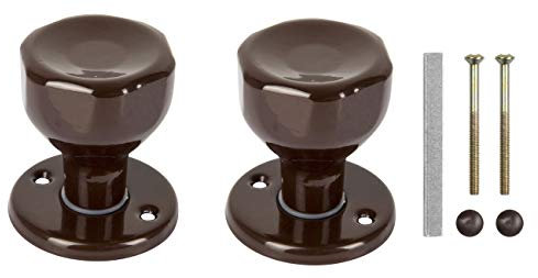 ADGO Manija Perilla Giratoria de Doble Cara Para Puerta de Puerta, Portón, Balcón, Terraza, Acero Pintado en Polvo, dos Perillas Tornillos de Montaje Izquierdo y Derecho Incluidos, Marrón, 1 pieza