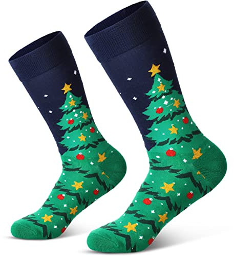 SATINIOR Men Holiday Socks Colorful Unisex Xmas Socks Stylish Patterned Men Festive Present(Christmas Tree Style)