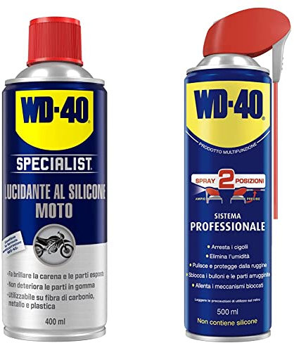 Lucidante al Silicone WD-40 Specialist Moto, Facile da Applicare per Metallo e Plastica, 400 ml, Prodotto Multifunzione, Lubrificante Spray Con Sistema Doppia Posizione, 500 ml, Bianco