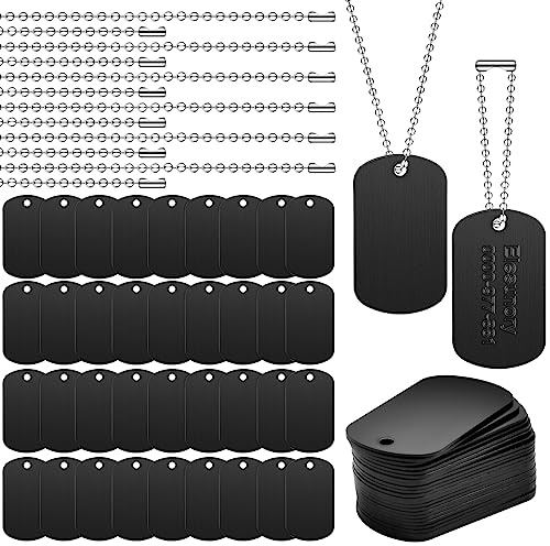 Elesunory 100Pcs Military Dog Tags Set, 50 Pcs Aluminum Blank Dog Tag and 50 Pcs Iron Necklace Chain, Dog Tags Personalized for Pets, Suitable for Laser Engraving