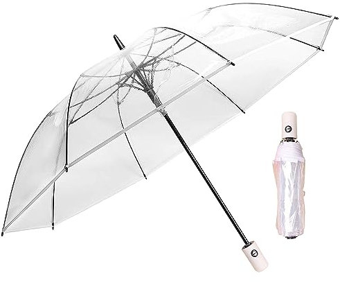 Lezevn 2 Packs Weeding Transparent Umbrella Folding Umbrella Fashion Transparent Umbrella Clear Umbrella for Bridal Groom (White Edge)