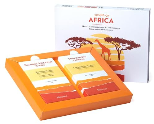 Meridiani® | Cofanetto Regalo Aromi Africa | Rooibos Fragola & Ribes + Caffè Moka | Scatola Regalo Infuso Rooibos | Caffè Tostatura Media Monorigine Sidamo - (60 Gr)