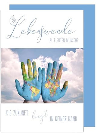 Edition Seidel Premium Glückwunschkarte zur Lebenswende mit Umschlag. Lebenswendekarte Karte mit Spruch Grusskarte Hände Himmel Junge Mädchen (LW110 SW024)