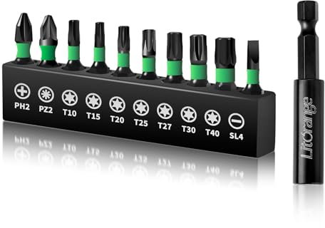 Litorange 10 Stück 25mm klein Bitsatz für Akkuschrauber,1/4 Sechskantschaft Impact Bit Set für Schlagschrauber,Phosphid Schwarz Schraubendreher Zubehör mit Magnet-Bithalter