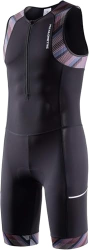 MY KILOMETRE Traje de Triatlón para Hombre Sin mangas – Trisuit Transpirable y de Secado Rápido con 2 Bolsillos Laterales para Natación, Ciclismo y Carrera(Gris XL)
