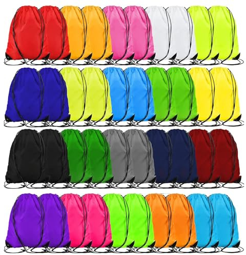 ASMIZ 40 Pack Kids Drawstring Bags Bulk, Drawstring Gym Backpack, Waterproof Drawstring Sports Bag for Children School Travel Picnic Storage Travel Bags Gift (20 Colors)