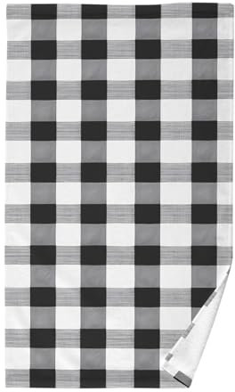 linqin Baumwollhandtuch, kariert, schwarz, weiß, kleine Badhandtücher, Sporthandtücher, kleine Badetücher, Spa-Handtücher, 16 x 28 cm