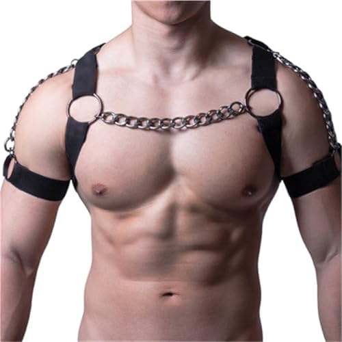FOCICE Men's Harness Belt Elastic Shoulder Strap Men's Chest Harness Adjustable Chest Belt Mens Crop Top Chest Muscle Harness Sexy Black Sissy Lingerie Adjustable Harness Men Belts Bondage Body