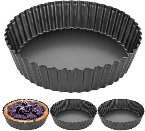FWEEK 4 moldes para tartas con base elevadora de 24 cm, antiadherente, para quiche, extraalto, redondo, para quiche, quiche, para quiche, tarta y pasta, color gris oscuro